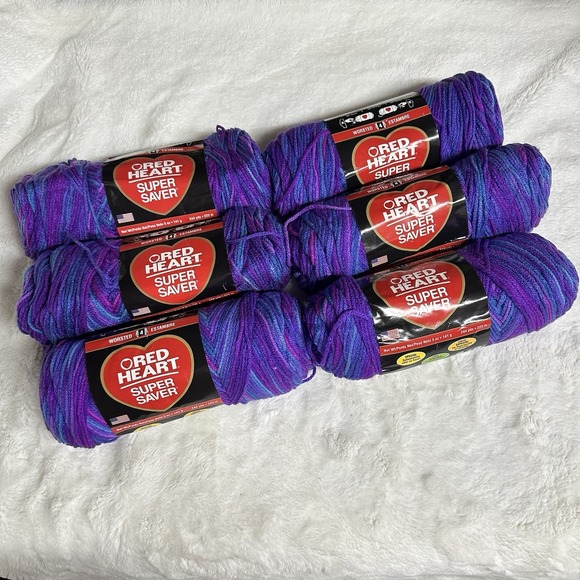 Red Heart Super Saver Yarn GRAPE FIZZ 3931 Acrylic 5 oz Skeins LOT OF 6 - Picture 2 of 7